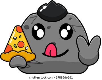 simple stone mascot character cartoon vector holding pizza triangle