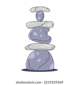 Simple stone pyramid of balance, symbol of fortitude, longevity and wisdom in Buddhism in doodle flat style isolated on white background. symbols of enlightenment, spiritual growth, constancy 