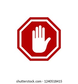 Simple stop road sign with red big hand symbol or icon vector illustration.