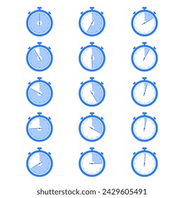 A simple stopwatch icon from one hour to 1 minute. Stopwatch icon without arrow and inscriptions