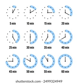 Simple stopwatch icons. Colorful chronometer, time counter with dial. Countdown timer showing hours and minutes. Deadline, measurement for sport. Cooking time label, sticker. Vector illustration