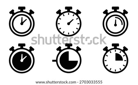 Simple stopwatch icons timer set collection black and white vector