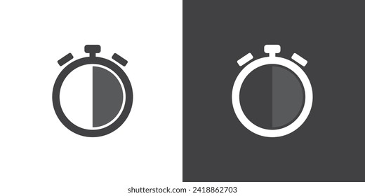 Simple Stopwatch and Timer vector icon. Stopwatch icons on black and white background. Timer symbol vector illustration.