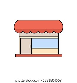 Simple store icon in cartoon design style, shop building flat line icon