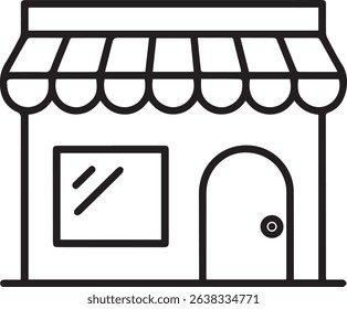 Simple Storefront Outline Icon with Awning Door and Window Illustration