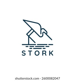 Simple Stork Line Style Logo Vector