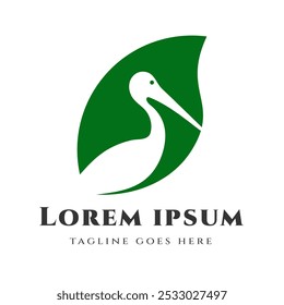 A simple Stork Silhouette illustration with a green leaf shaped background, reflecting the close relationship between nature and wildlife.