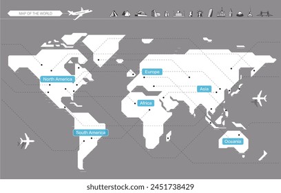 Simple straight line business map of the world, vector background
