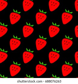 Simple strawberries on black seamless pattern, vector