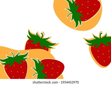 Simple strawberry background on white and yellow background. Natural product. Vector illustration