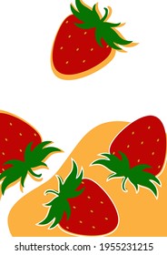Simple strawberry background on white and yellow background. Natural product. Vector illustration