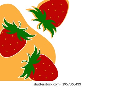 Simple strawberry background on white and yellow background. Natural product. Vector illustration