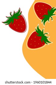 Simple strawberry background on white and yellow background. Natural product. Vector illustration