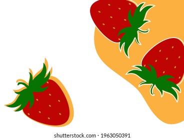 Simple strawberry background on white and yellow background. Natural product. Vector illustration