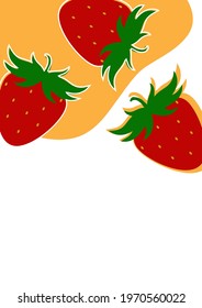 Simple strawberry background on white and yellow background. Natural product. Vector illustration