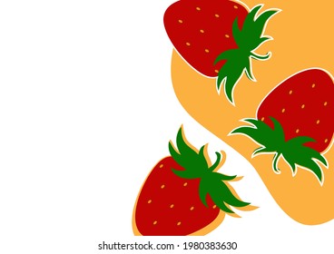 Simple strawberry background on white and yellow background. Natural product. Vector illustration