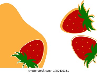 Simple strawberry background on white and yellow background. Natural product. Vector illustration