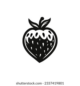 simple strawberry black white lineart fruit logo vector illustration template design