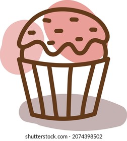 Simple strawberry cupcake, illustration, vector, on a white background.