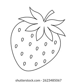 Simple Strawberry Outline Drawing – Black and White Fruit Line Art for Coloring, Kids, and Design Projects