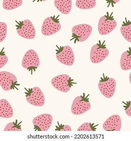 Simple strawberry pattern. white  background, pink strawberry. Printing is suitable for textiles, wallpaper and packaging.