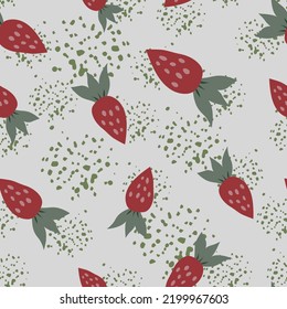 Simple strawberry seamless pattern. Hand drawn strawberries wallpaper. Fruits backdrop. Design for fabric, textile print, wrapping paper, kitchen textiles, cover. Vector illustration