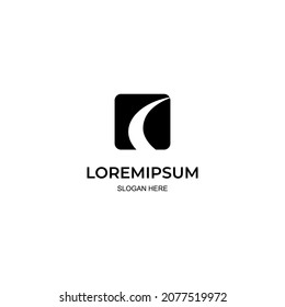 Simple street icon logo in square shape, road logo design