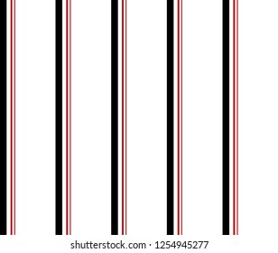 Simple stripe pattern with black,red and  white colors vertical parallel stripes.Vector background.