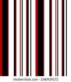 Simple stripe seamless pattern with black, red and white colors vertical parallel stripes.Vector abstract background.