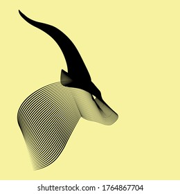 Simple striped antilope, ram, billy, or buck illustration vector. Horned wild animal head with yellow background.