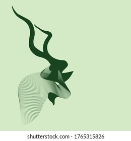 Simple striped antilope, ram, billy, or buck illustration vector. Horned wild animal head with green background.