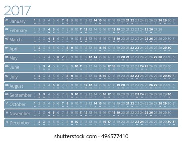 Simple striped calendar for 2017