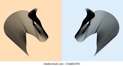 Simple striped horses stalions mares steeds illustration vector. Wild animal heads with red blue background.