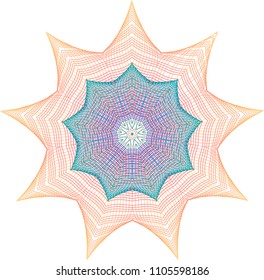 Simple striped orange web rosette with embedded teal star rosette.