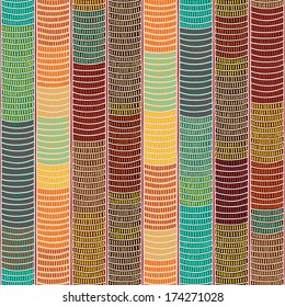 Simple Striped Ornament based on Traditional African  Pattern. Stylized Seamless texture with waves. Warm orange and yellow colored African Background for decoration or wrapping.
