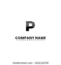 simple striped P logo letter black design concept.