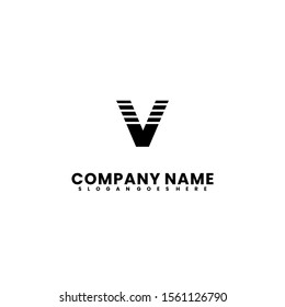 simple striped V logo letter black design concept.