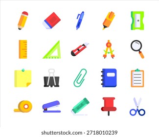 Simple Stroke Writing Supplies Icons for Education Design