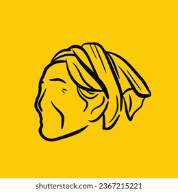 Simple Strokes of Elder Woman Wearing Headband Vector Illustration