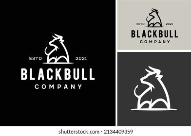 Simple Strong Buffalo Bull silhouette, Classic Vintage Retro Matador or Rodeo Long Horn Cattle logo design