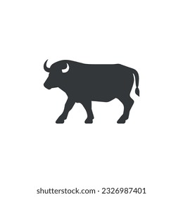 Simple Strong Buffalo Bull silhouette, Classic Vintage Retro Matador or Rodeo Long Horn Cattle logo design