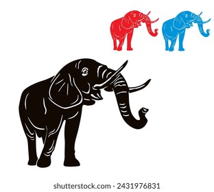 SIMPLE AND STRONG ELEPHANT LOGO, silhouette of great big animal on earth vector illustrations