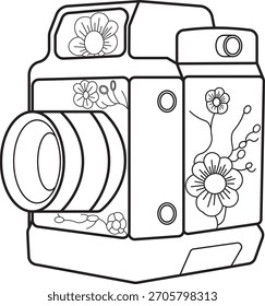 A simple, structured outline of a retro-style photography device.