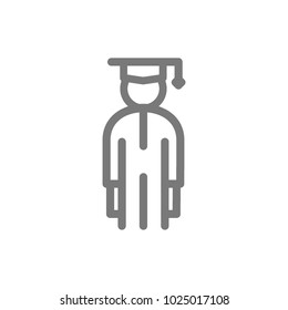 Simple student, man in graduation cap line icon. Symbol and sign vector illustration design. Isolated on white background