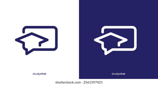 Simple Study Chat Graduation Hat and Talk Chat Bubble Icon Graphic. Education Logo Design Template.