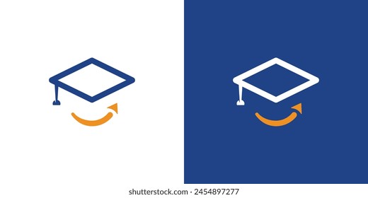 Simple Study Smile Logo. Graduation Hat, Cap, Toga, Arrow, Smile, Linear Outline Style. Education Logo Icon Symbol Vector Design Inspiration.