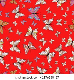 In simple style. Abstract cute butterfly on red, pink and white colors. Vector illustration. Background.