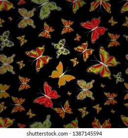 In simple style. Abstract cute butterfly on green, red and black colors. Vector illustration. Background.