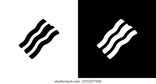 Icono de la tira del tocino del estilo simple en la comida blanca y negra del fondo