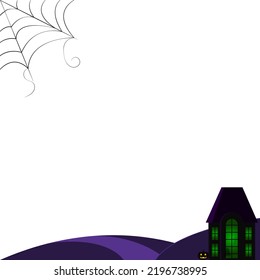 Simple style banner with halloween themed flat illustration. Gloomy house and pumpkins Space for text.